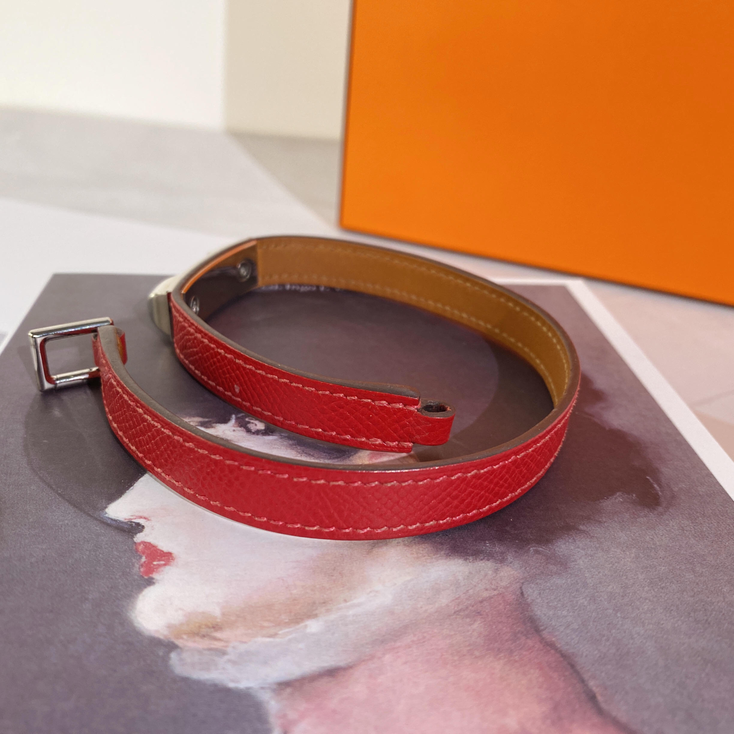 正品二手 爱马仕hermes kelly 酒红色 手环