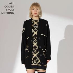 抽象牛头手绣针织长开衫