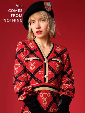 贺穗金牛提花针织连衣裙