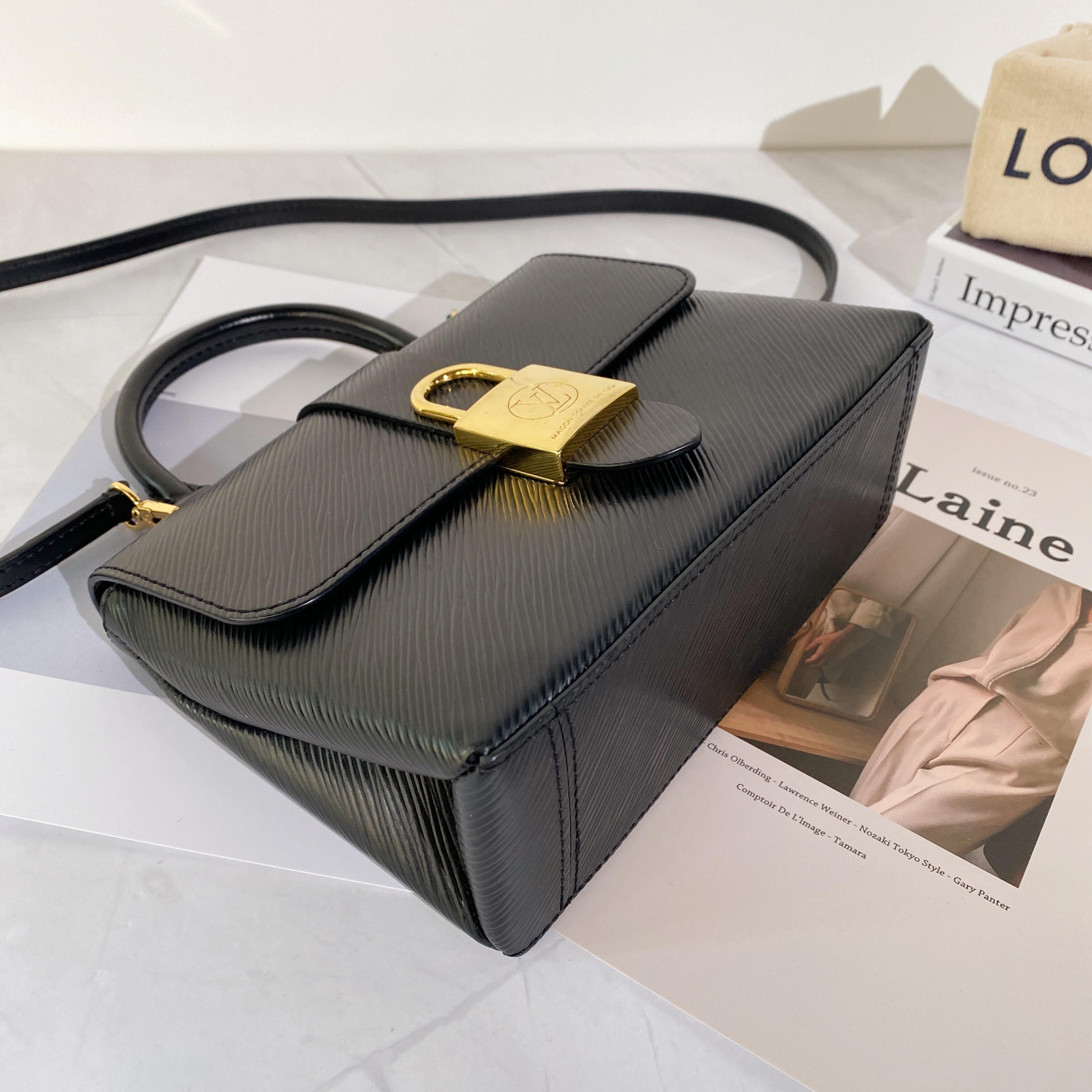 正品二手 lv locky bb 黑金 水波纹 手提 斜挎包