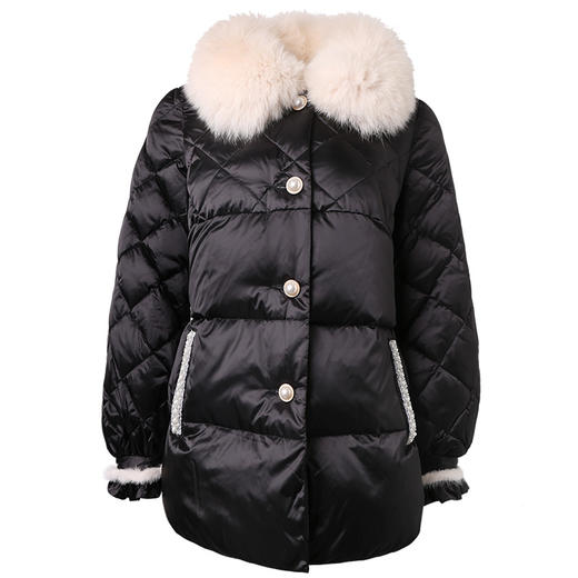 冬季2020年新款狐狸毛领加厚外套洋气钉珠白鸭绒短款黑色羽绒服女 商品图4