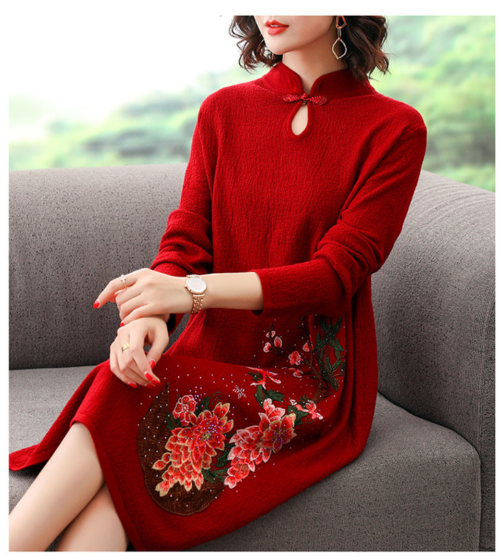 xx-秋冬新款民族风中长款羊绒针织旗袍裙