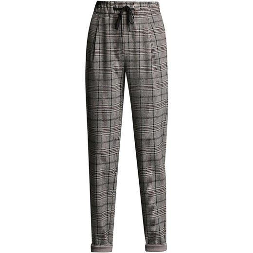 上海旗袍厂MYX-TT-X216经典格子裤女高腰显瘦束脚2021新款哈伦裤松紧腰直筒长裤格纹女裤 商品图4