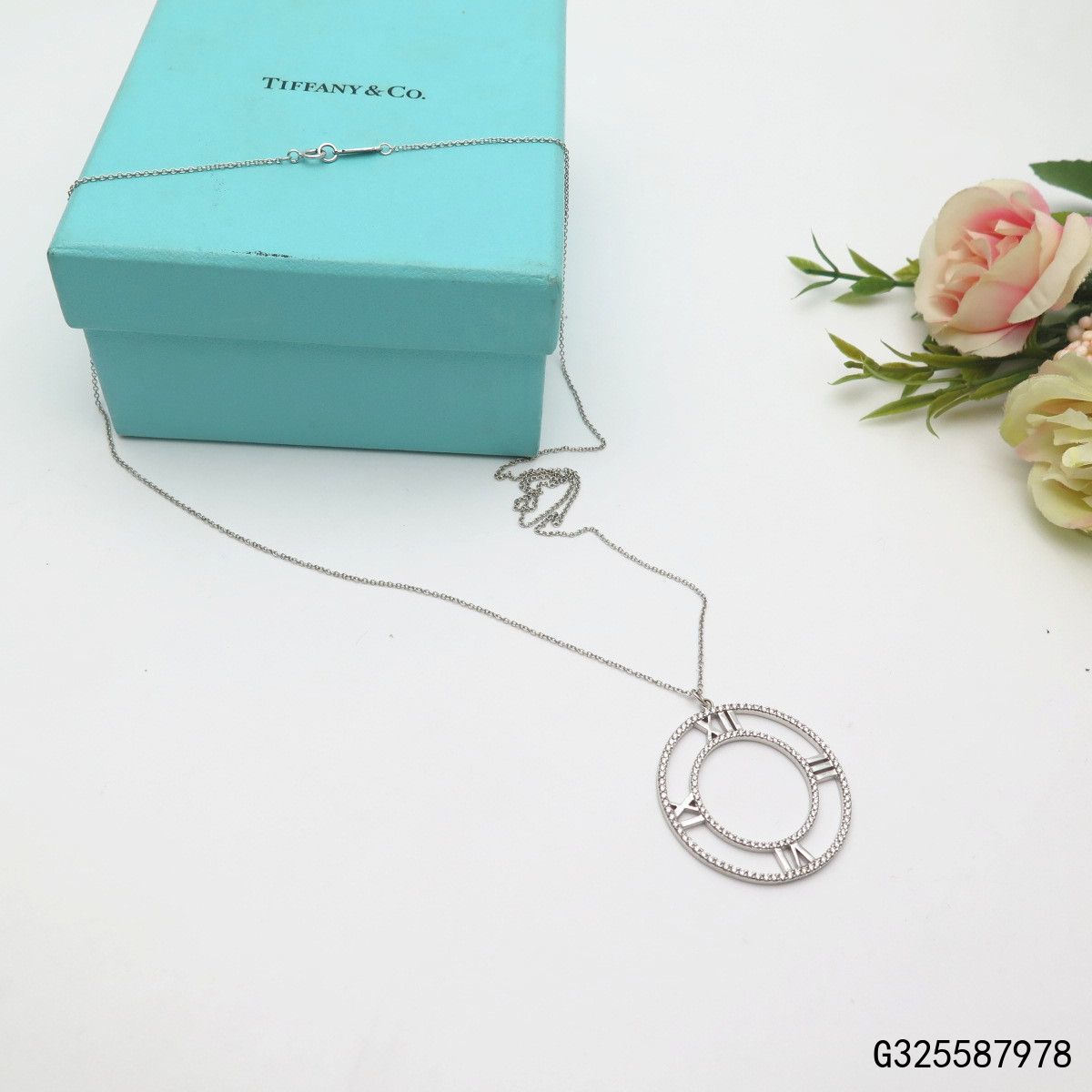 【二手9新】tiffany & co蒂芙尼/atlas系列双圈罗马18k镶钻项链