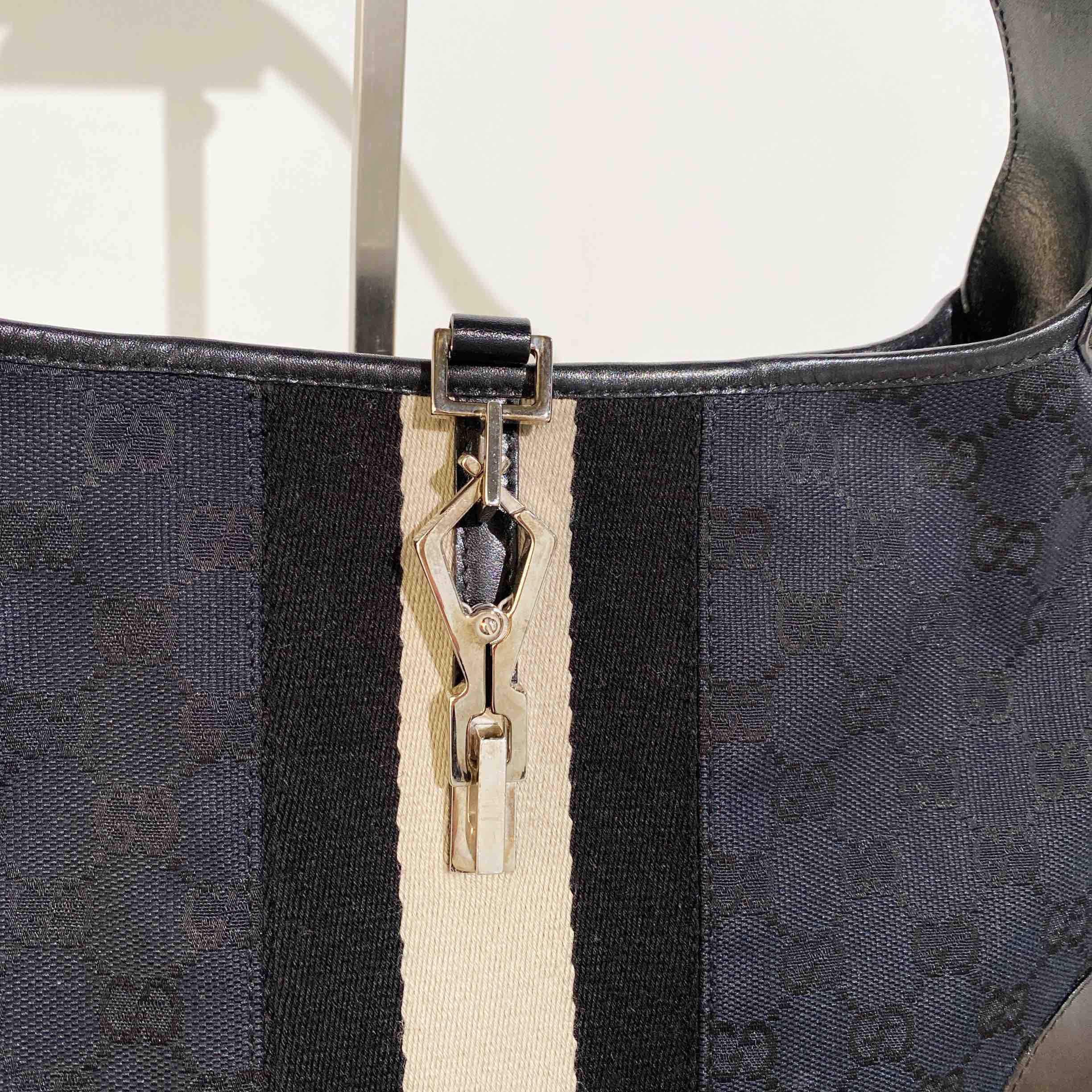 正品二手 gucci jacky 帆布 黑白拼色 腋下包 - 叮当奢侈品
