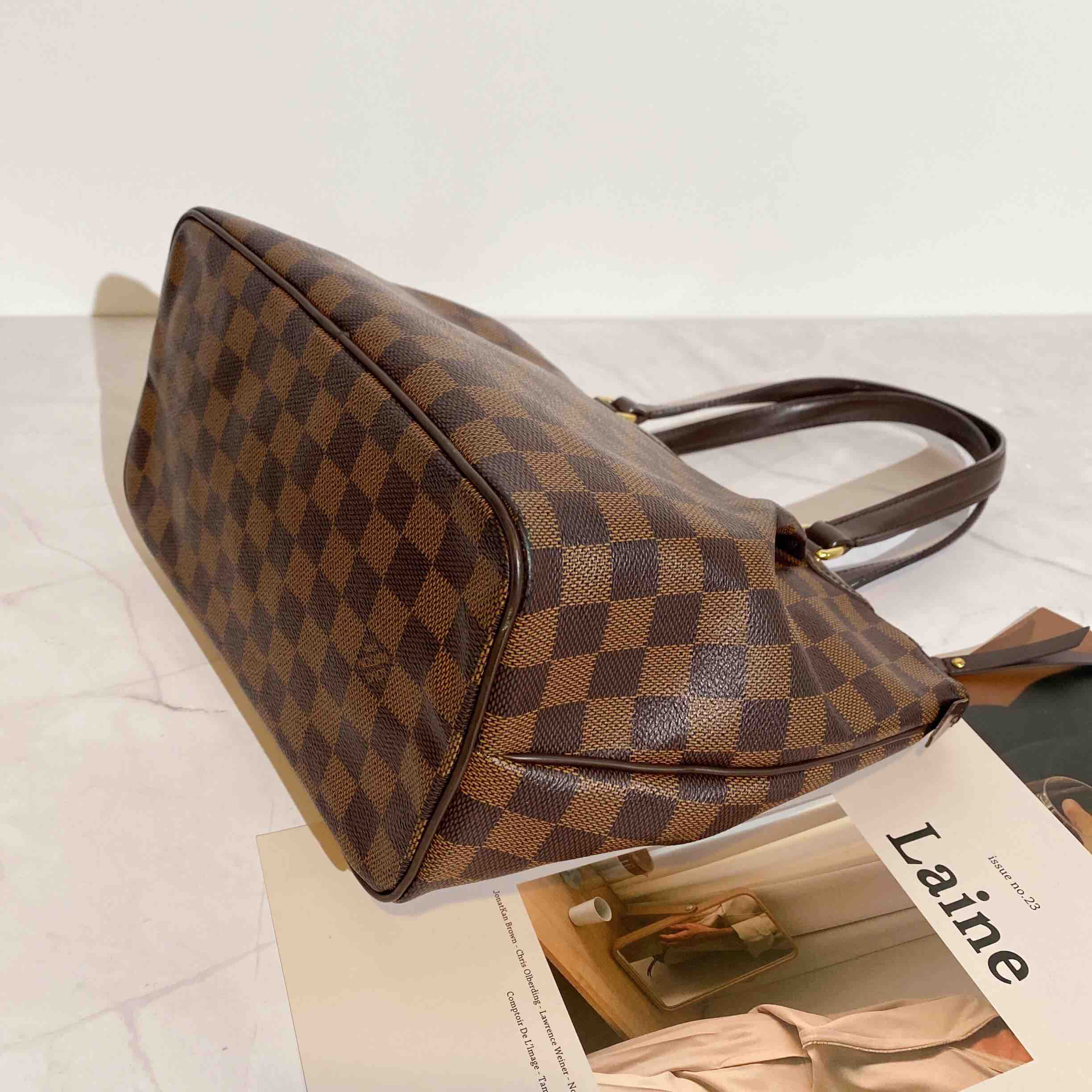 正品二手 lv 棕色 棋盘格 饺子 手提包