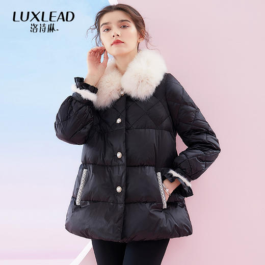 冬季2020年新款狐狸毛领加厚外套洋气钉珠白鸭绒短款黑色羽绒服女 商品图0