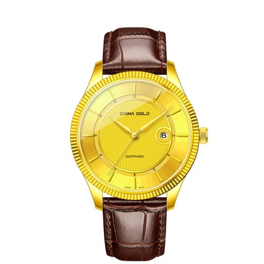 中国黄金 circle系列足金皮带石英带日历（右侧）男士女士情侣手表 商品图0