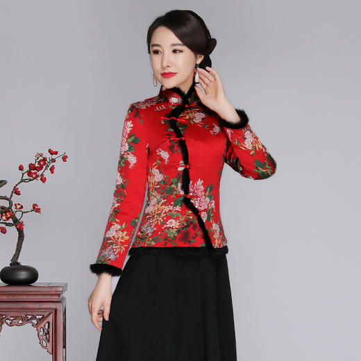 上海旗袍厂SY-18319M中式复古改良真丝唐装女上衣秋冬加厚夹棉桑蚕丝旗袍上衣妈妈 商品图2