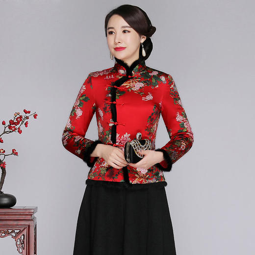 上海旗袍厂SY-18319M中式复古改良真丝唐装女上衣秋冬加厚夹棉桑蚕丝旗袍上衣妈妈 商品图0