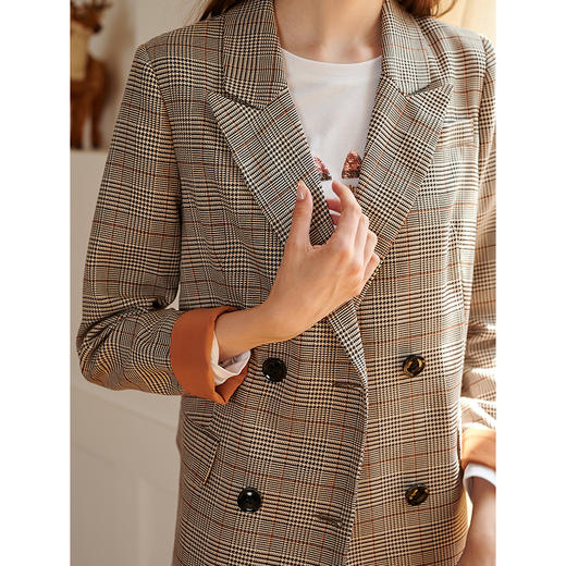 欧芮儿初春九分袖外套女2020新格子单排两粒扣小西装短外套 商品图1
