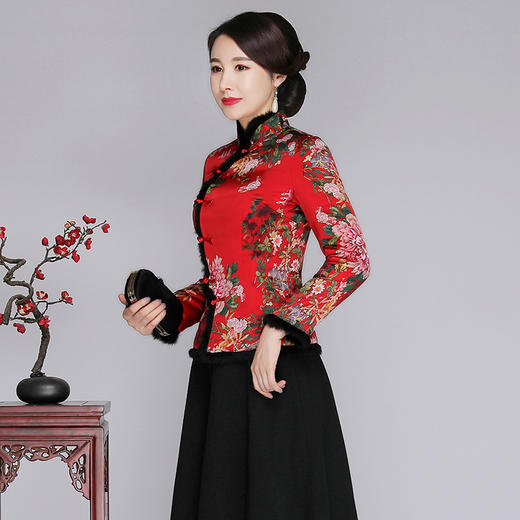 上海旗袍厂SY-18319M中式复古改良真丝唐装女上衣秋冬加厚夹棉桑蚕丝旗袍上衣妈妈 商品图1