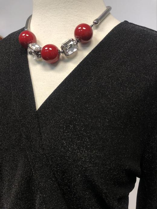 丁摩 V领法式亮丝针织弹力双层名媛小黑裙年会连衣裙20-207DS399 商品图2