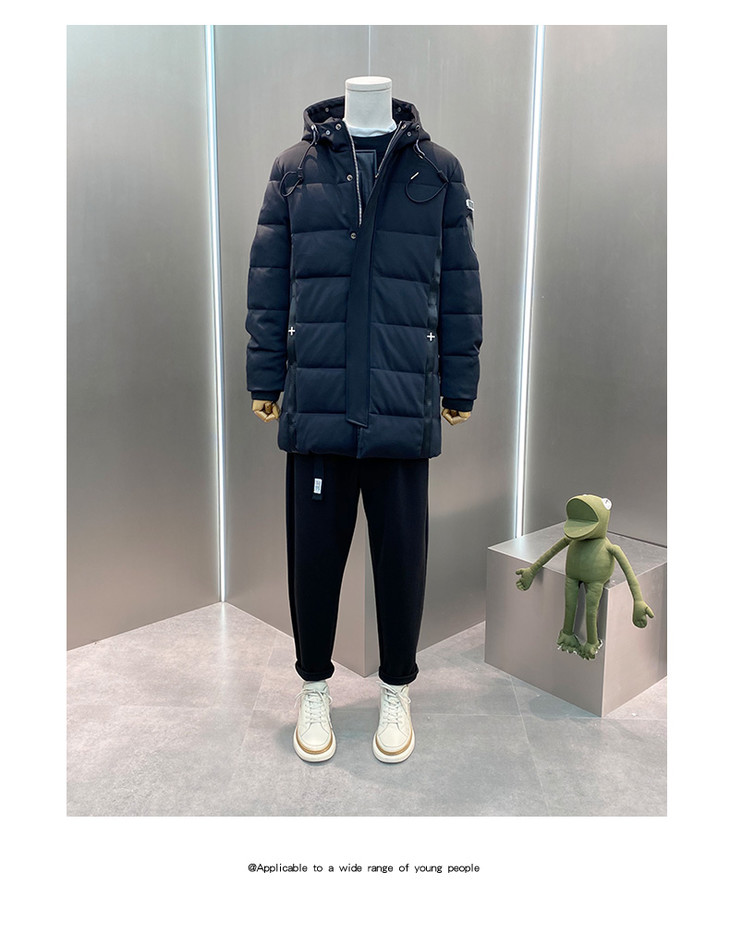 2020冬季新款中长款连帽羽绒服潮牌时尚百搭加厚保暖白鸭绒外套男