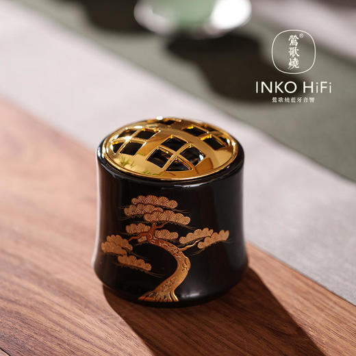  莺歌烧 黑底金苍松蓝牙音箱 陶瓷蓝牙音箱家用茶台摆件HIFI音响高档禅意茶道摆件 商品图0
