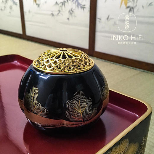  莺歌烧 瓜形黑底松枝纹蓝牙音箱 新品禅意HIFI蓝牙禅音音响茶台高品质音箱漆面瓜菱茶道摆件 商品图1