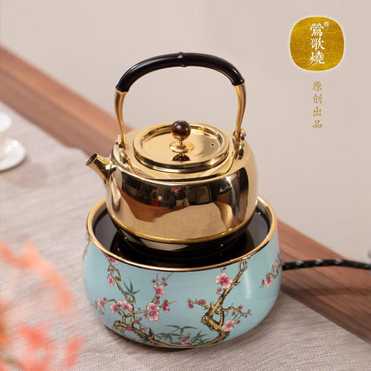  莺歌烧 粉彩梅竹蓝地电陶炉 茶道配件茶炉台式小铁银铜壶 商品图1