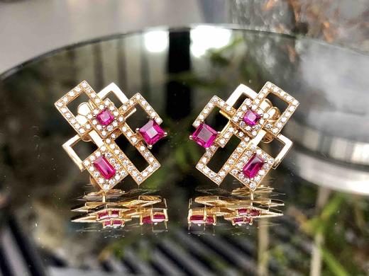 「窗」红宝石钻石玫瑰金耳钉 商品图0