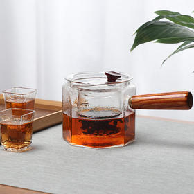  弘龙 侧把壶八角锤纹侧把锤目纹 煮茶壶实木把煮茶器耐高温过滤电陶炉适用茶壶