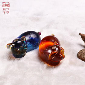  心缘堂 琉璃 金钱猪琉璃摆件家居饰品商务礼品茶宠摆件礼物茶道配件