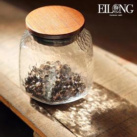  典雅玻璃储存罐小典雅玻璃储存罐大锤纹木六角玻璃储存罐茶叶罐耐热玻璃密封罐