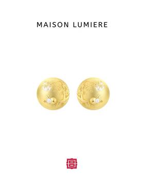 明月玉兔珐琅耳夹