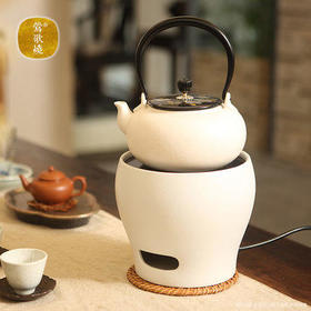  莺歌烧 素白底风炉电陶炉陶瓷煮茶炉家用小型蓝牙无辐射银壶泡茶