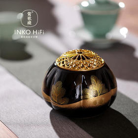 莺歌烧 瓜形黑底松枝纹蓝牙音箱 新品禅意HIFI蓝牙禅音音响茶台高品质音箱漆面瓜菱茶道摆件