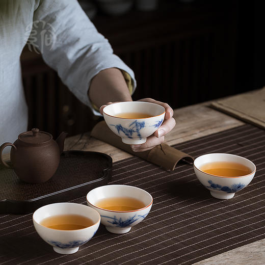  溪陶坊 汝窑兰花柳腰杯竹子柳腰杯主人杯茶杯开片品茗杯汝瓷茶具象牙白汝窑单杯 商品图1