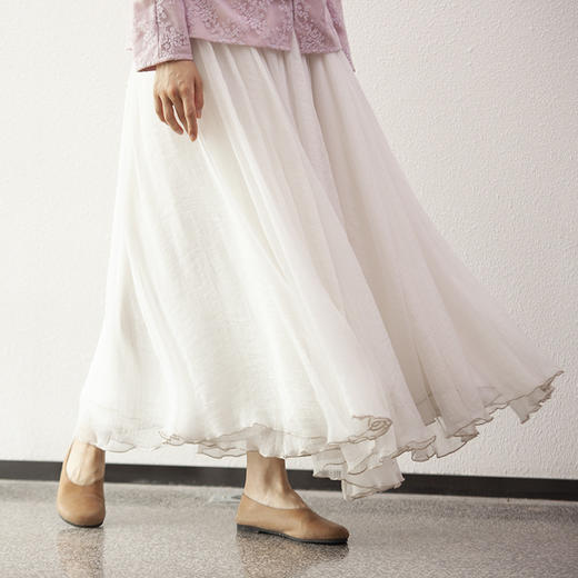 2020新款仙女纱裙百褶裙a字裙雪纺白色长裙大摆半身裙p-16096-2珺