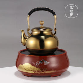  莺歌烧 朱地金山水纹电陶炉矮炉 静音小型煮茶器家用台式便携煮茶迷你茶炉