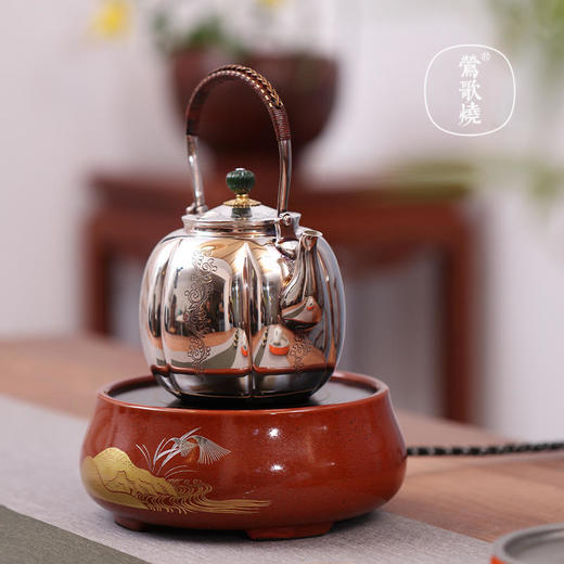  莺歌烧 朱地金山水纹电陶炉矮炉 静音小型煮茶器家用台式便携煮茶迷你茶炉 商品图1
