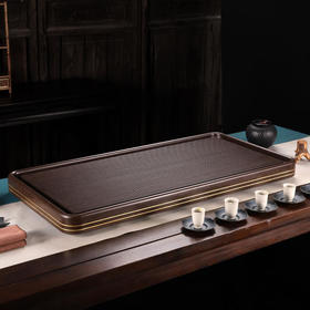 弘龙电木茶盘 胶木茶盘紫檀双铜边简约家用排水式茶盘大号长方形功夫茶电胶木
