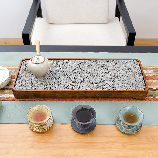  石至茗归 岩居一火山岩重竹干泡湿泡两用石茶台现代时尚简约大气石头茶盘 商品图1