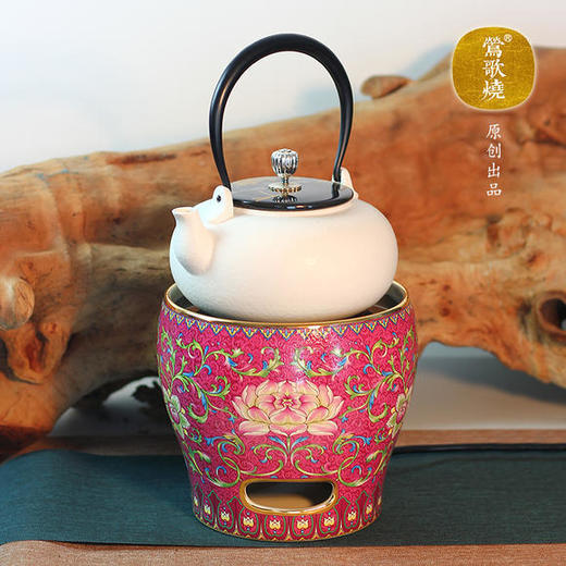  莺歌烧 莲花胭脂红珐琅彩风炉 煮茶器家用无噪音自动泡茶专用小茶炉 商品图2