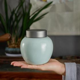  台湾丰子 天青圆福罐 汝窑茶叶罐陶瓷密封储茶罐家用手工茶仓醒茶罐