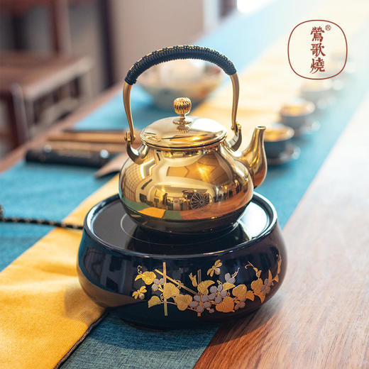  莺歌烧 霁蓝瓜香满圆电陶炉矮炉 静音小型煮茶器家用台式便携煮茶迷你茶炉 商品图2