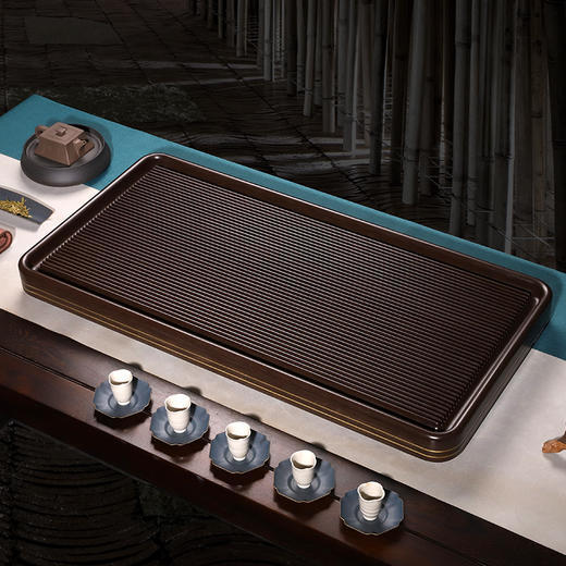  弘龙电木茶盘 胶木茶盘紫檀双铜边简约家用排水式茶盘大号长方形功夫茶电胶木 商品图3