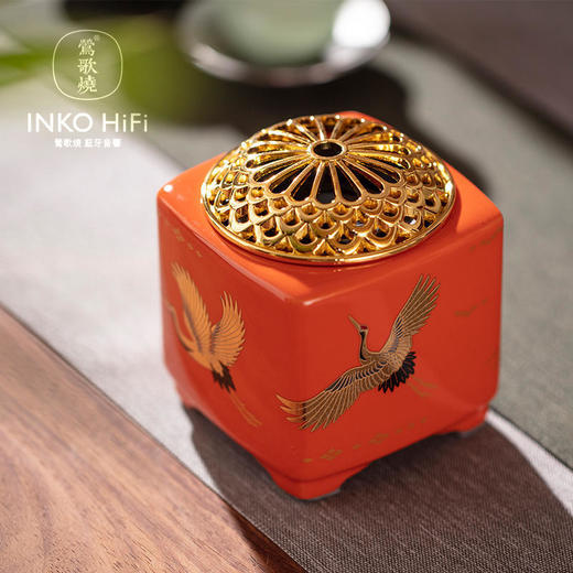  莺歌烧 四方桔地祥鹤纹蓝牙音箱 新品HIFI蓝牙禅音音响家用茶台高档茶道摆件 商品图0