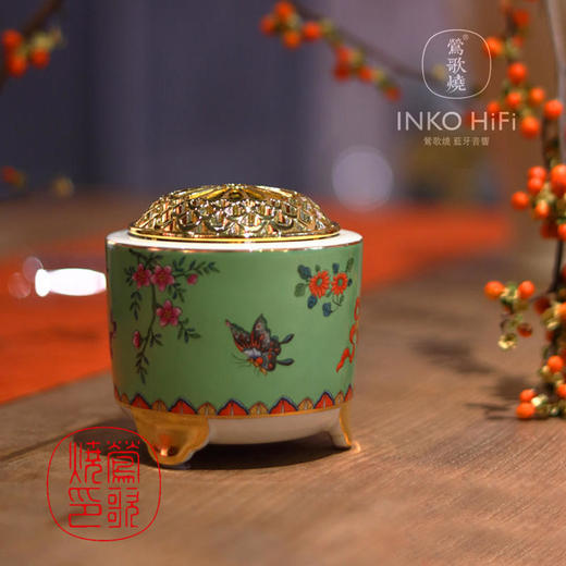  莺歌烧 三足绿底蝴蝶纹蓝牙音箱 新品禅意HIFI蓝牙禅音音响茶台高档高品质音箱茶道摆件 商品图1