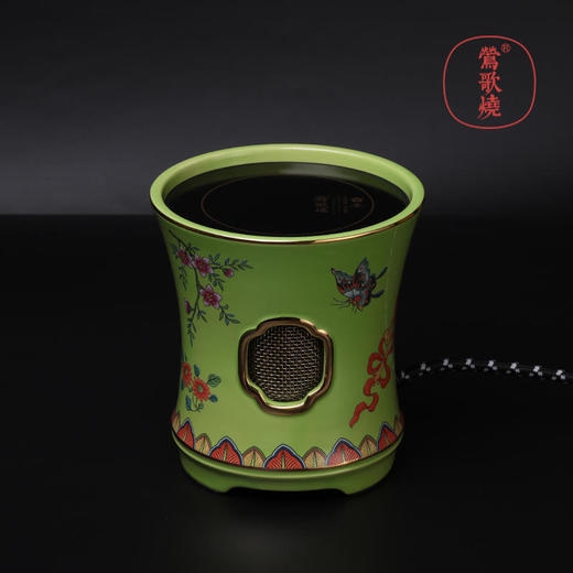  莺歌烧 绿底蝴蝶珐琅电陶炉 电陶炉碳炉 家用静音烧水煮茶器三足绿底蝴蝶纹小凉炉 商品图1