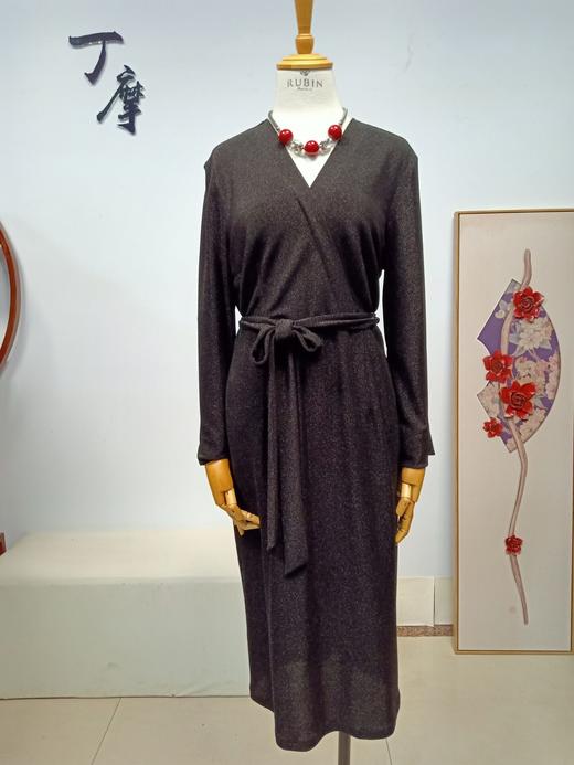 丁摩 V领法式亮丝针织弹力双层名媛小黑裙年会连衣裙20-207DS399 商品图1