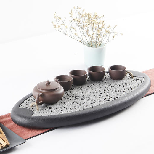  石至茗归 与君醉 金音石天然金音石火山岩石茶盘精致实用干泡湿泡简约时尚人气茶盘 商品图0