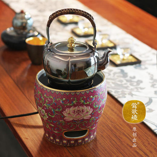  莺歌烧 莲花胭脂红珐琅彩风炉 煮茶器家用无噪音自动泡茶专用小茶炉 商品图1