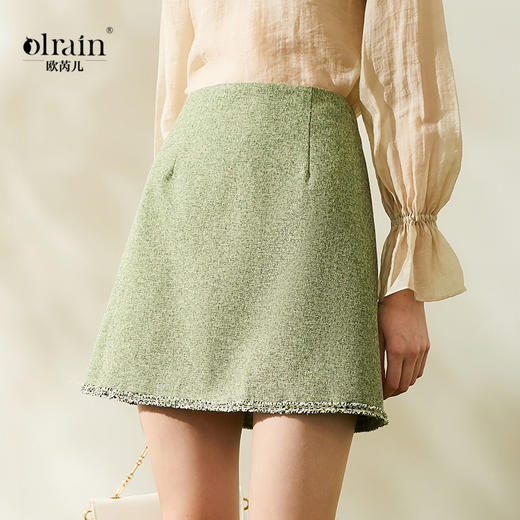 欧芮儿春新款高腰显瘦半身裙女绿色短裙修身复古百搭包臀裙 商品图0