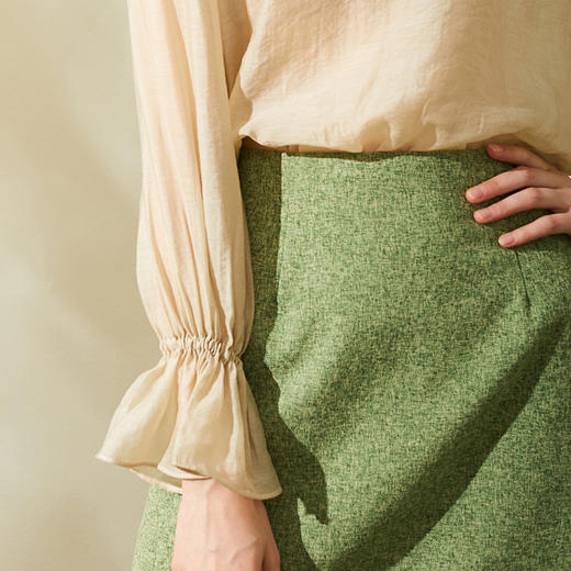 欧芮儿春新款高腰显瘦半身裙女绿色短裙修身复古百搭包臀裙 商品图3