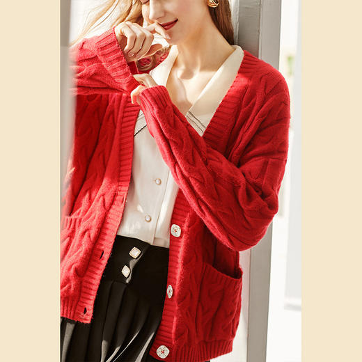 欧芮儿复古麻花针织衫女新款洋气短款开衫百搭外套外穿 商品图1