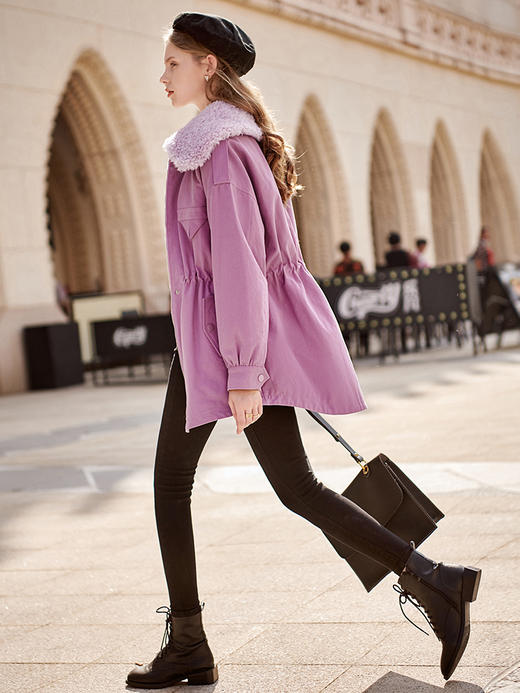 欧芮儿羽绒服女冬季新款修身显瘦收腰白鸭绒洋气紫色中长款 商品图1