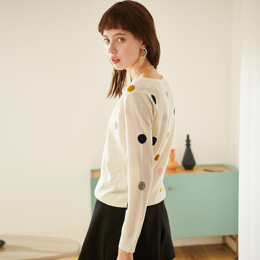 欧芮儿春新款长袖V领开衫毛衣女气质内搭打底波点针织衫 商品图2