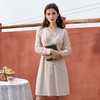 欧芮儿春新款长袖V领连衣裙女中长款小个子显瘦收腰A字裙 商品缩略图1
